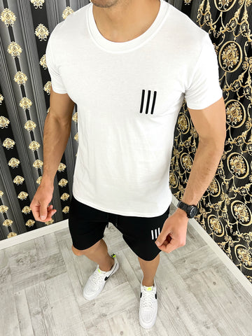 Trening barbati alb/negru Pantaloni + Tricou 10588