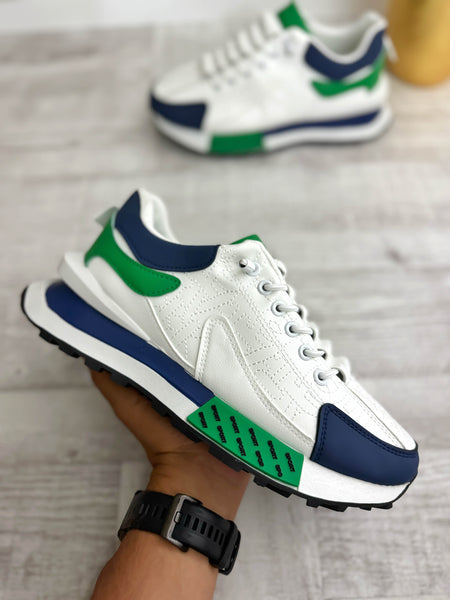 Adidasi barbati casual albi cu verde A100