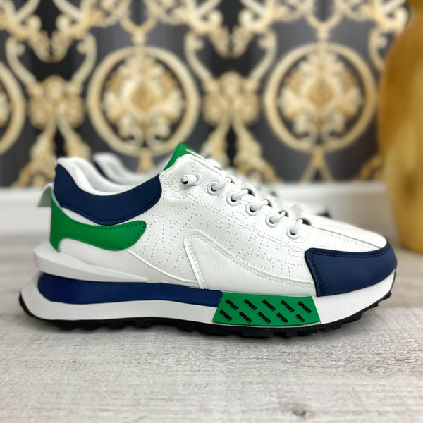 Adidasi barbati casual albi cu verde A100