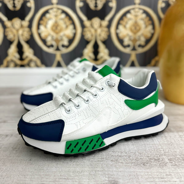 Adidasi barbati casual albi cu verde A100