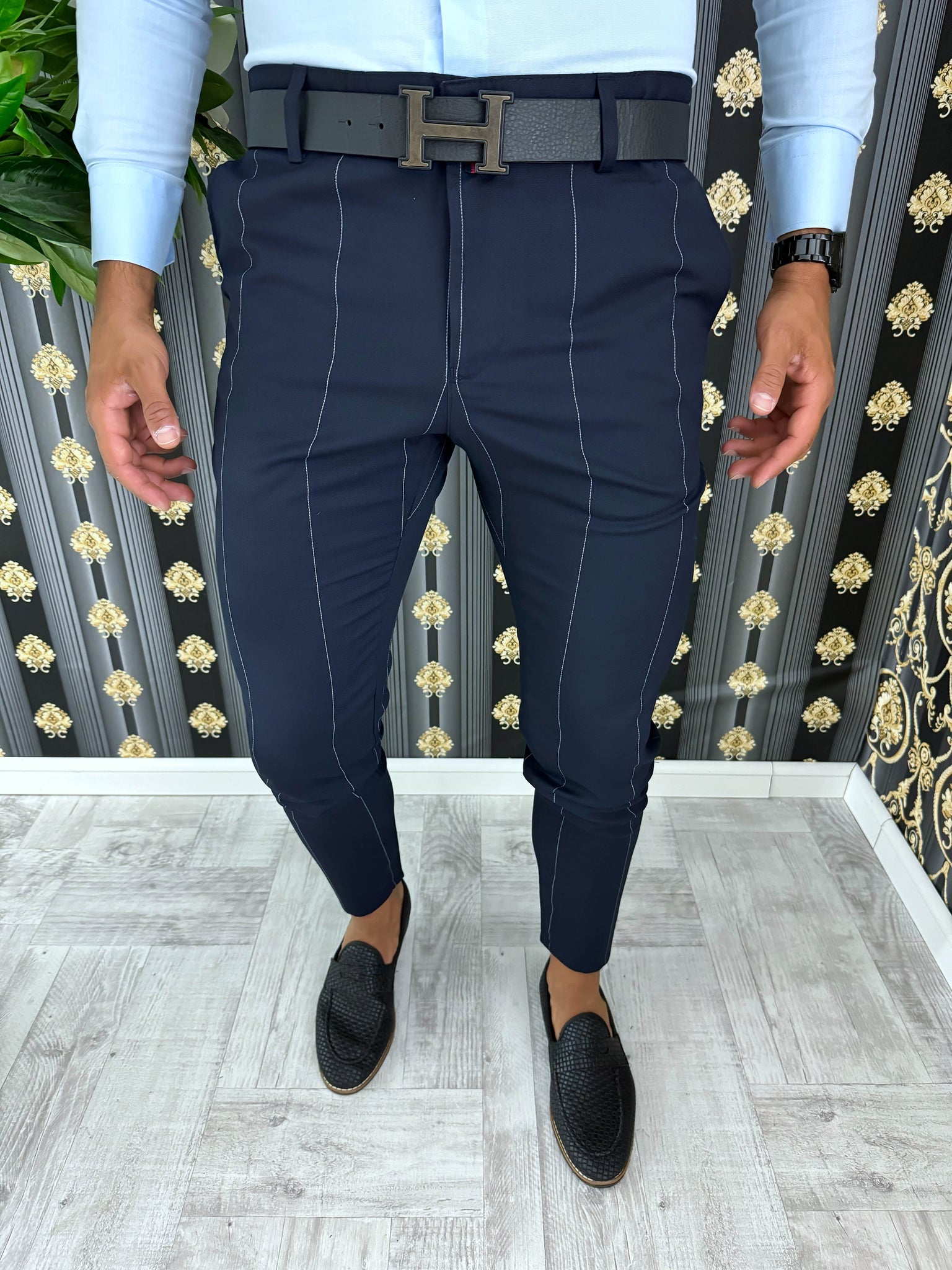 Pantaloni barbati eleganti albastri B5761