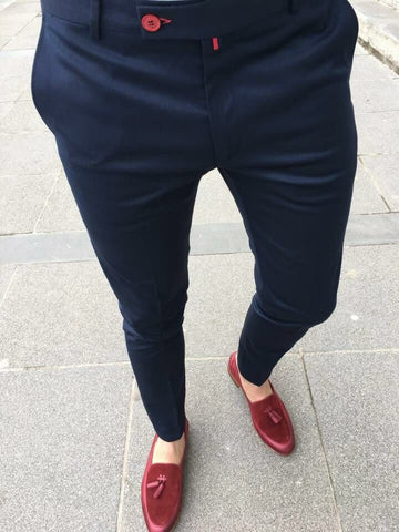 Pantaloni barbati eleganti bleumarin B5390