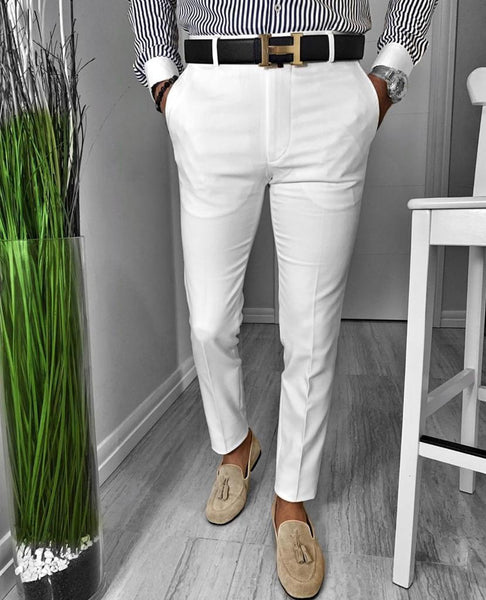 Pantaloni barbati eleganti albi A6688 9-4