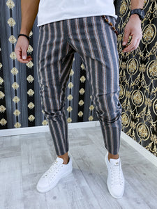 Pantaloni barbati smart casual gri in dungi B1547 10-1