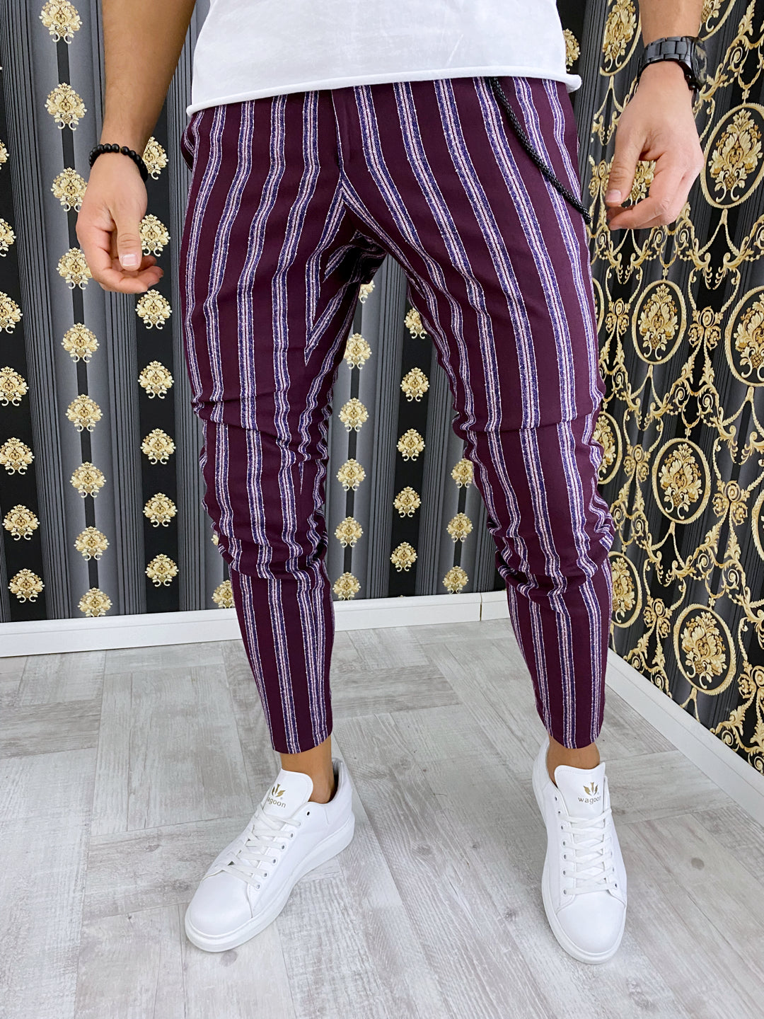 Pantaloni barbati smart casual violet in dungi B1556 4-3