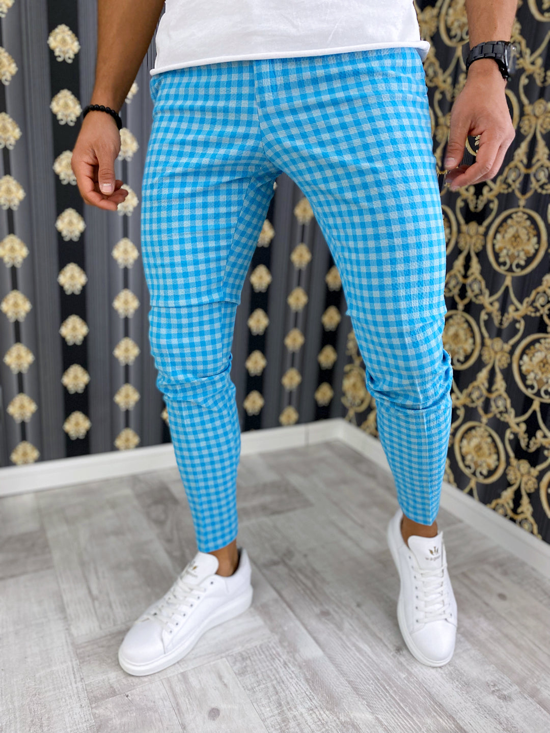 Pantaloni barbati smart casual albastri B1589 3-3