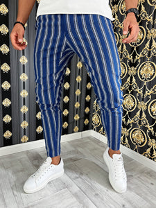 Pantaloni barbati smart casual bleumarin in dungi B1606 14-3