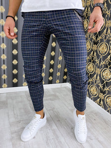 Pantaloni barbati smart casual bleumarin in carouri B1732 8-1