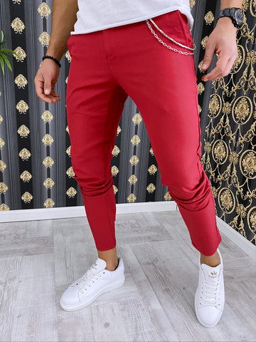 Pantaloni barbati smart casual rosii B1750 6-2