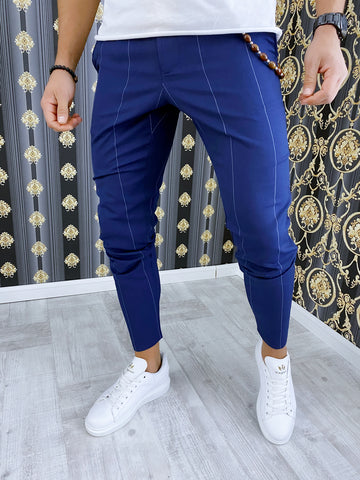 Pantaloni barbati smart casual albastri in dungi B1751 2-2