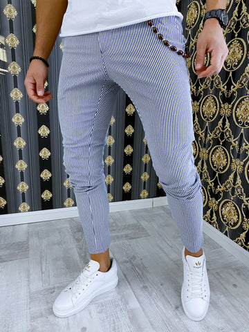 Pantaloni barbati smart casual bleu in dungi B1852 1-2