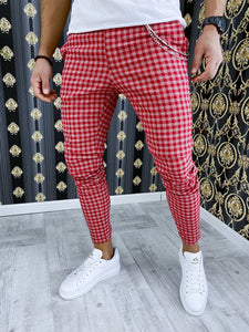 Pantaloni barbati smart casual rosii in carouri B1855 15-5