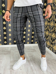 Pantaloni barbati smart casual gri inchis in carouri B1877 14-4