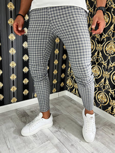 Pantaloni barbati smart casual gri in carouri B1886 2-2