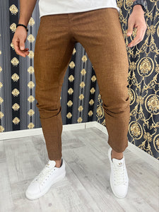 Pantaloni barbati smart casual maro inchis B1707 13-2