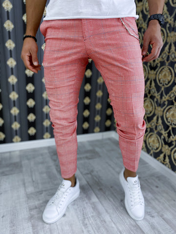 Pantaloni barbati smart casual roz B1607 6-3