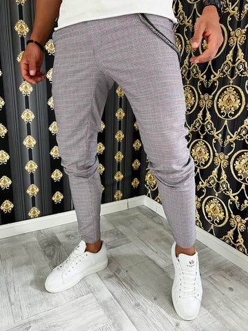 Pantaloni barbati smart casual gri in carouri B7839 11-4
