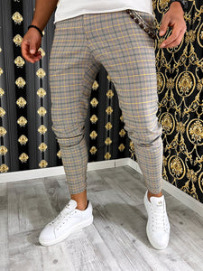Pantaloni barbati smart casual gri in carouri B7869 14-4