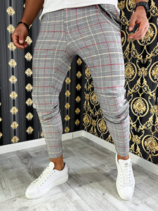 Pantaloni barbati smart casual gri in carouri B7937