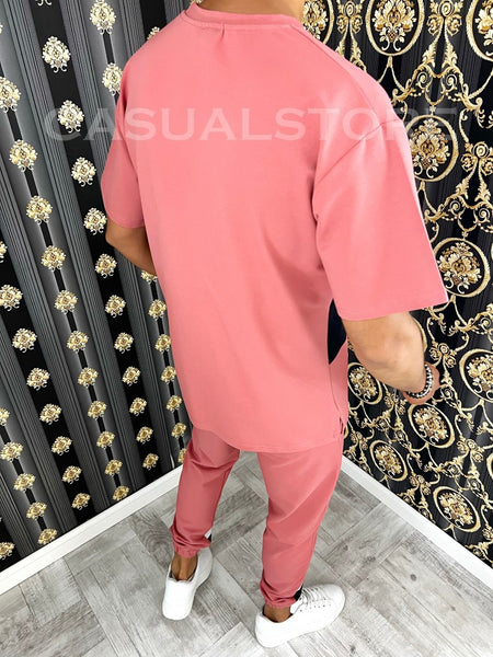 Tricou barbati roz oversize B7992