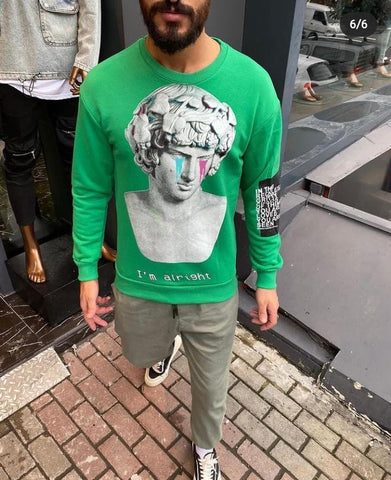 Bluza barbati slim fit verde cu imprimeu K404